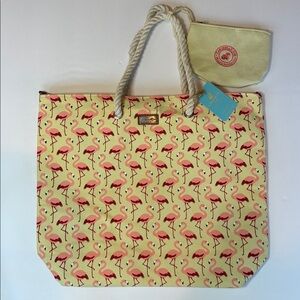 NEW! Caribbean Joe Large Tote Flamingo Themed